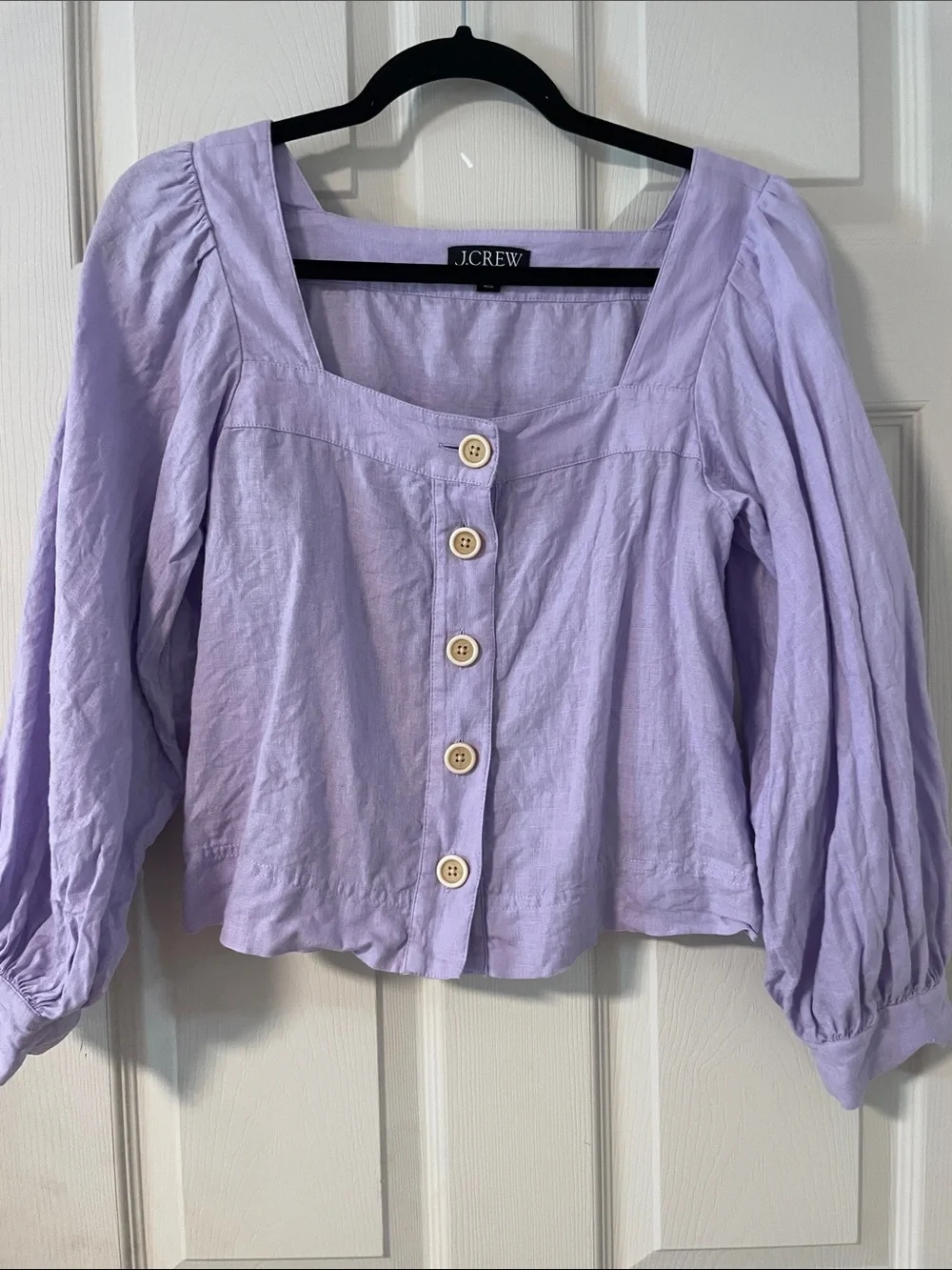 J. Crew Lavender Button-Front Square Neck Linen Blouse